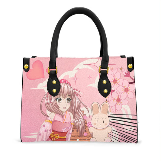 Anime Pink Women's Tote Bag With Black Handle