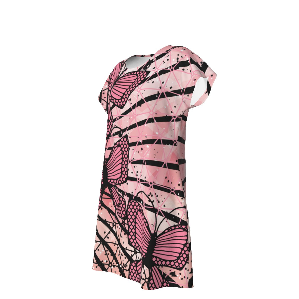 Pink Abstract butterfly Women's Short Sleeve Dress