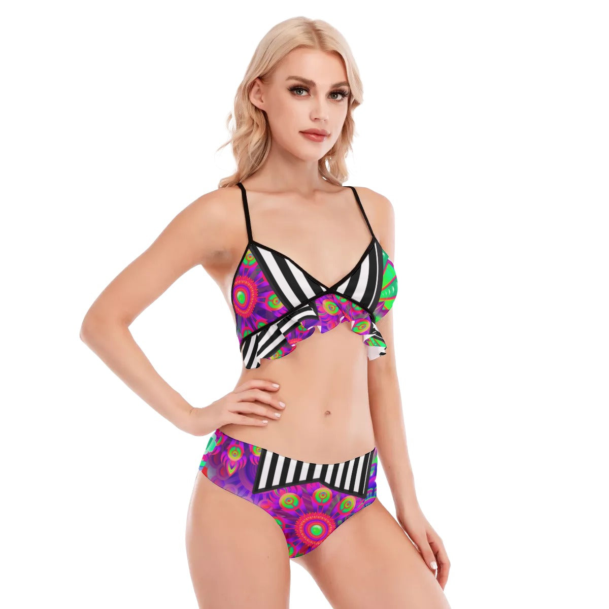 Bold and trippy All-Over Print Women's Bikini Swimsuit With Ruffle Hem