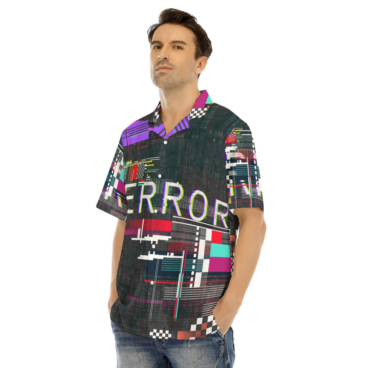 Error glitch All-Over Print Hawaiian Shirt With Button Closure