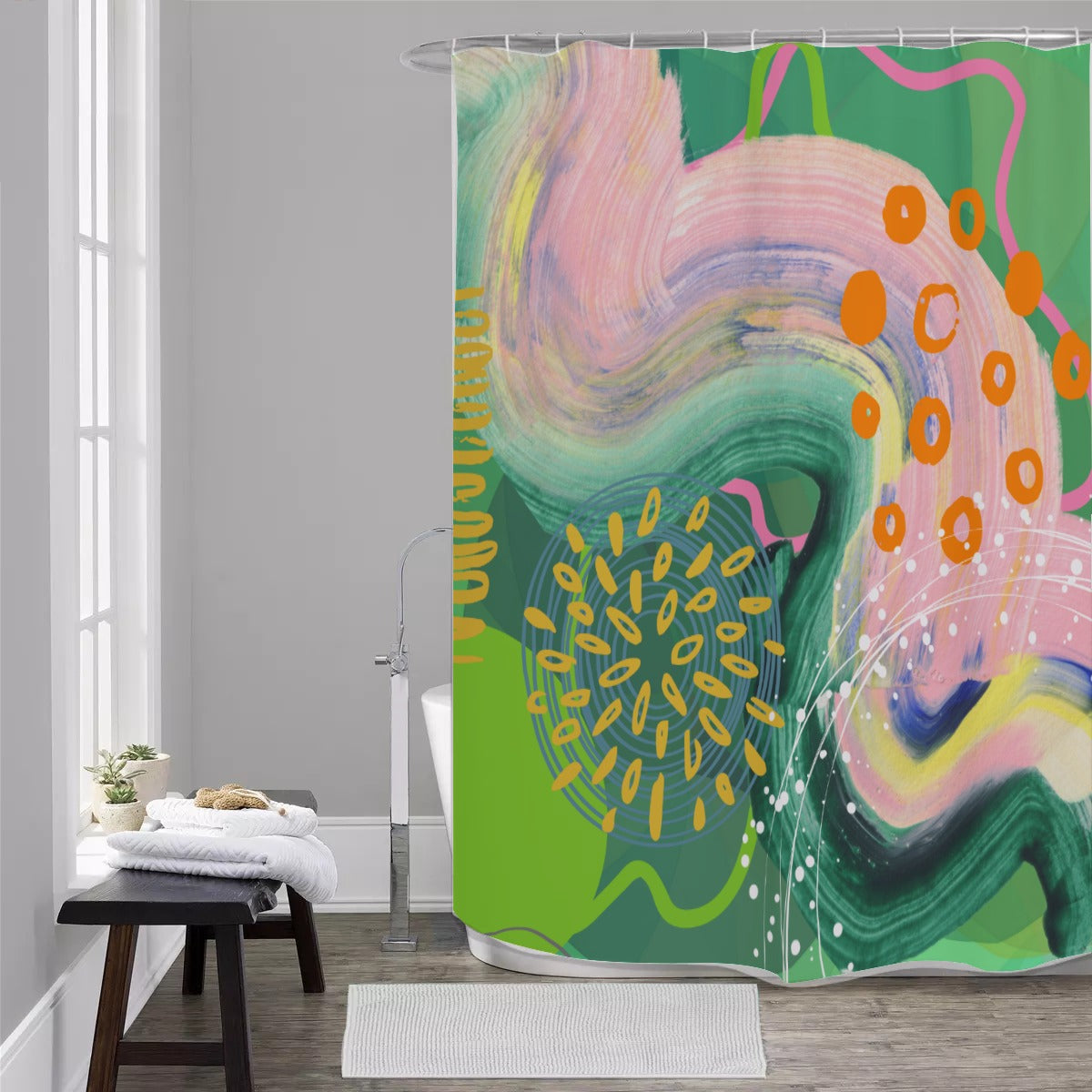 Green boho abstract Shower Curtain