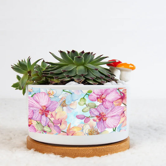 Pastel floral Ceramic Double Side Printing Flowerpot