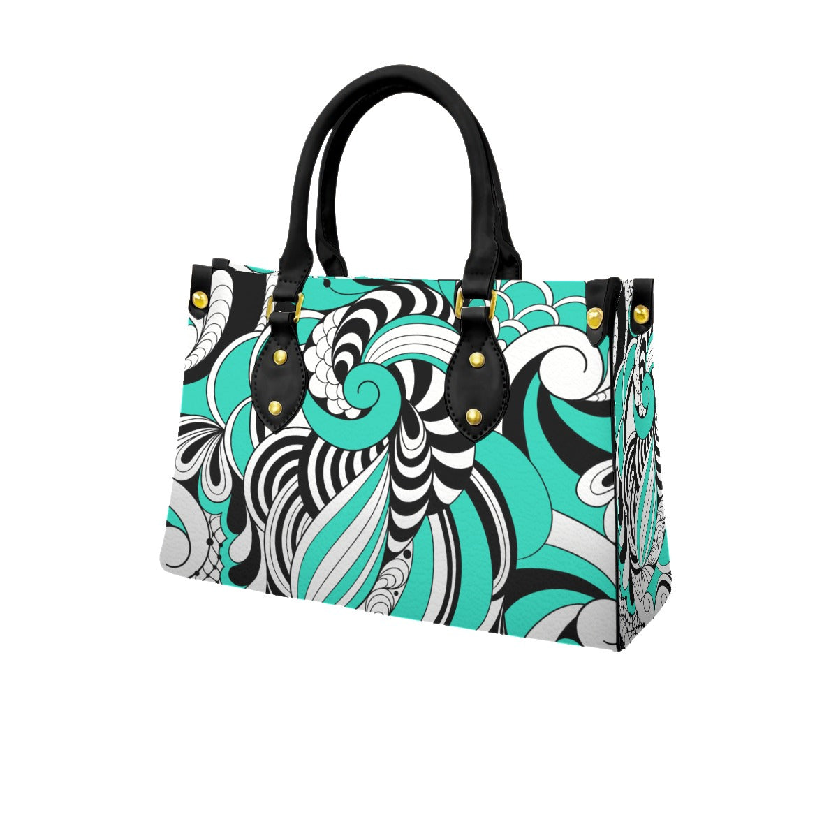 Aqua swirl Women's Tote Bag With Black Handle