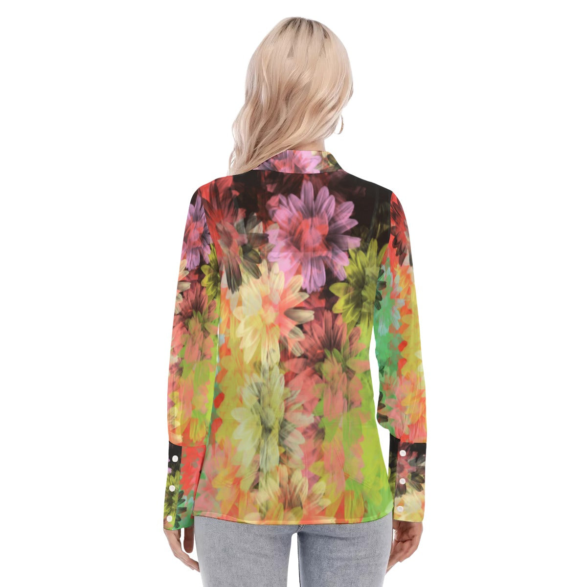 Floral florescent All-Over Print Women's Mesh Blouse