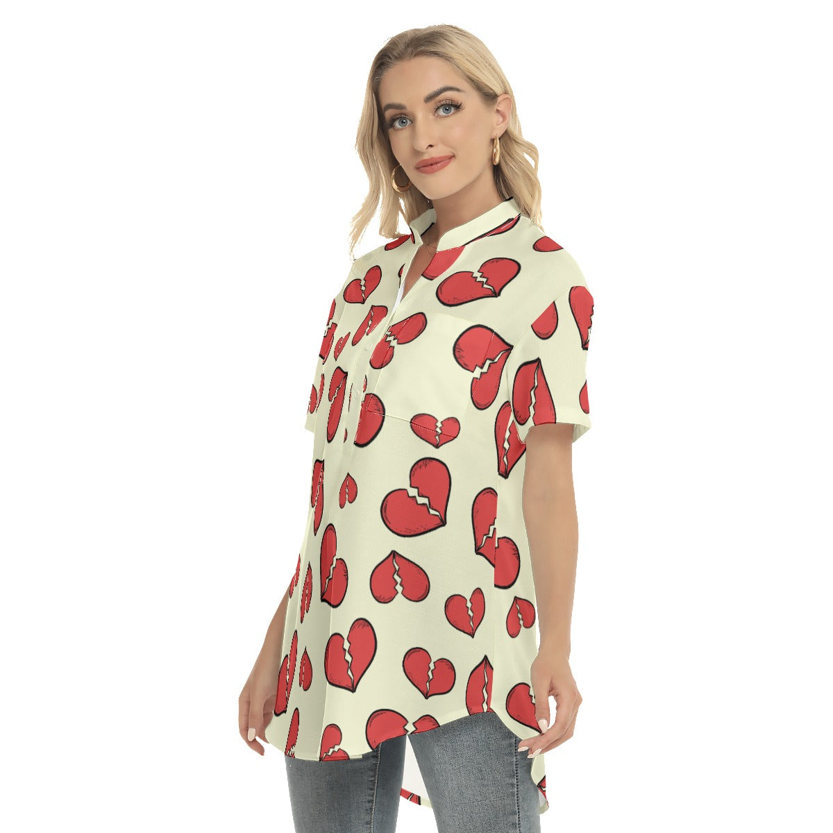 Heartbreak abstract  Women's Stand-up Collar Shirt With Open Button