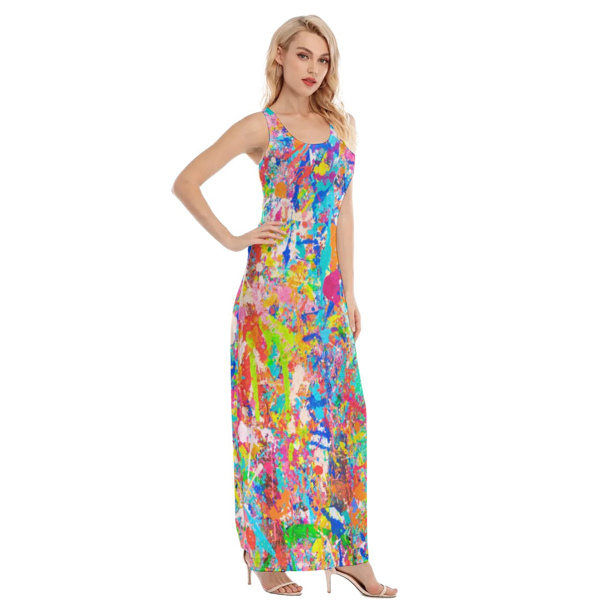 Multi color All-Over Print Women's Vest Dress | Length To Ankle