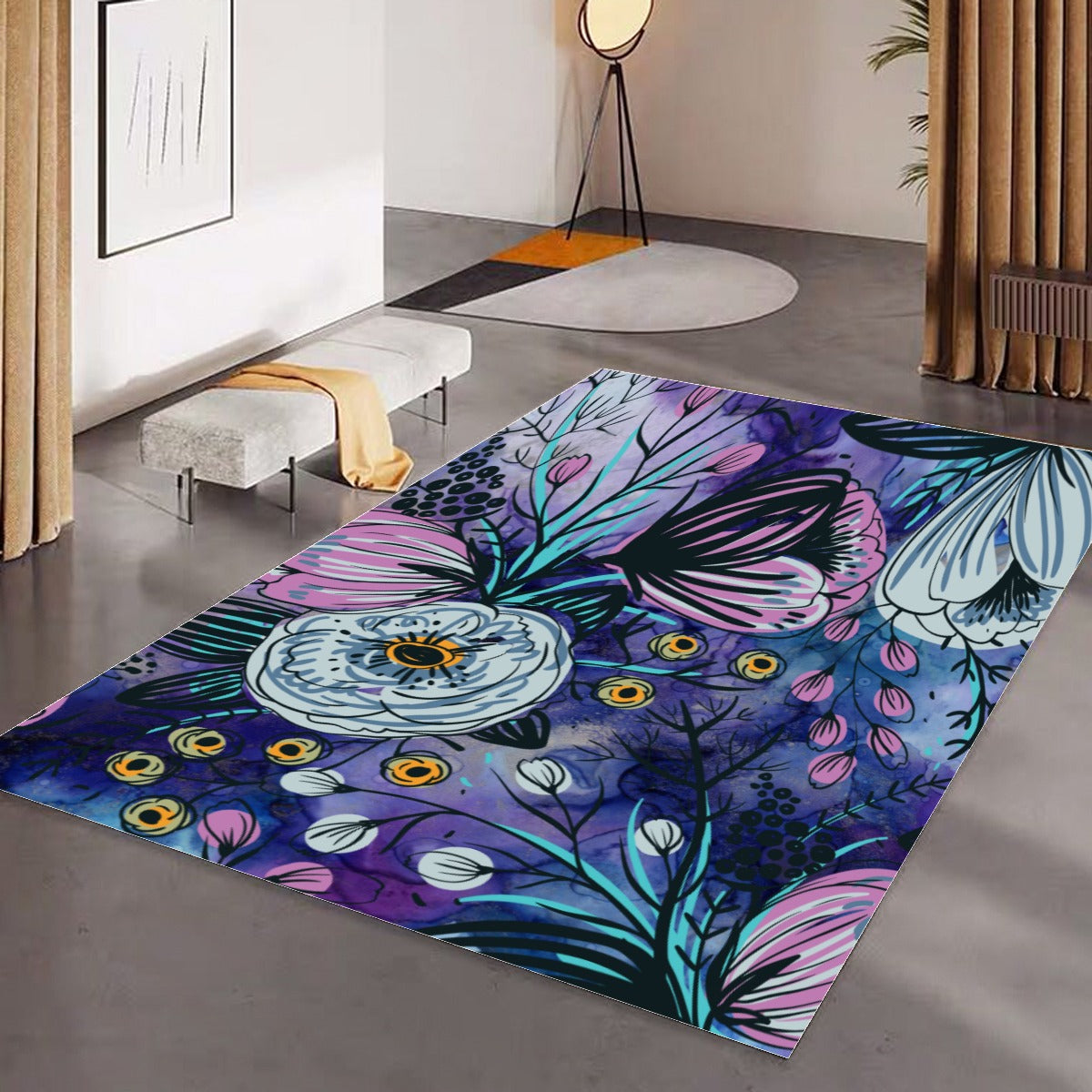 Purple floral Foldable Rectangular Floor Mat/Rug