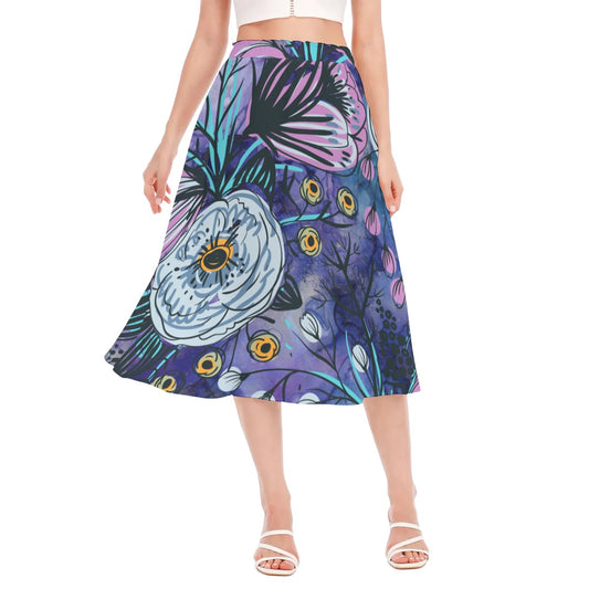 Blue floral Women's Long Chiffon Skirt