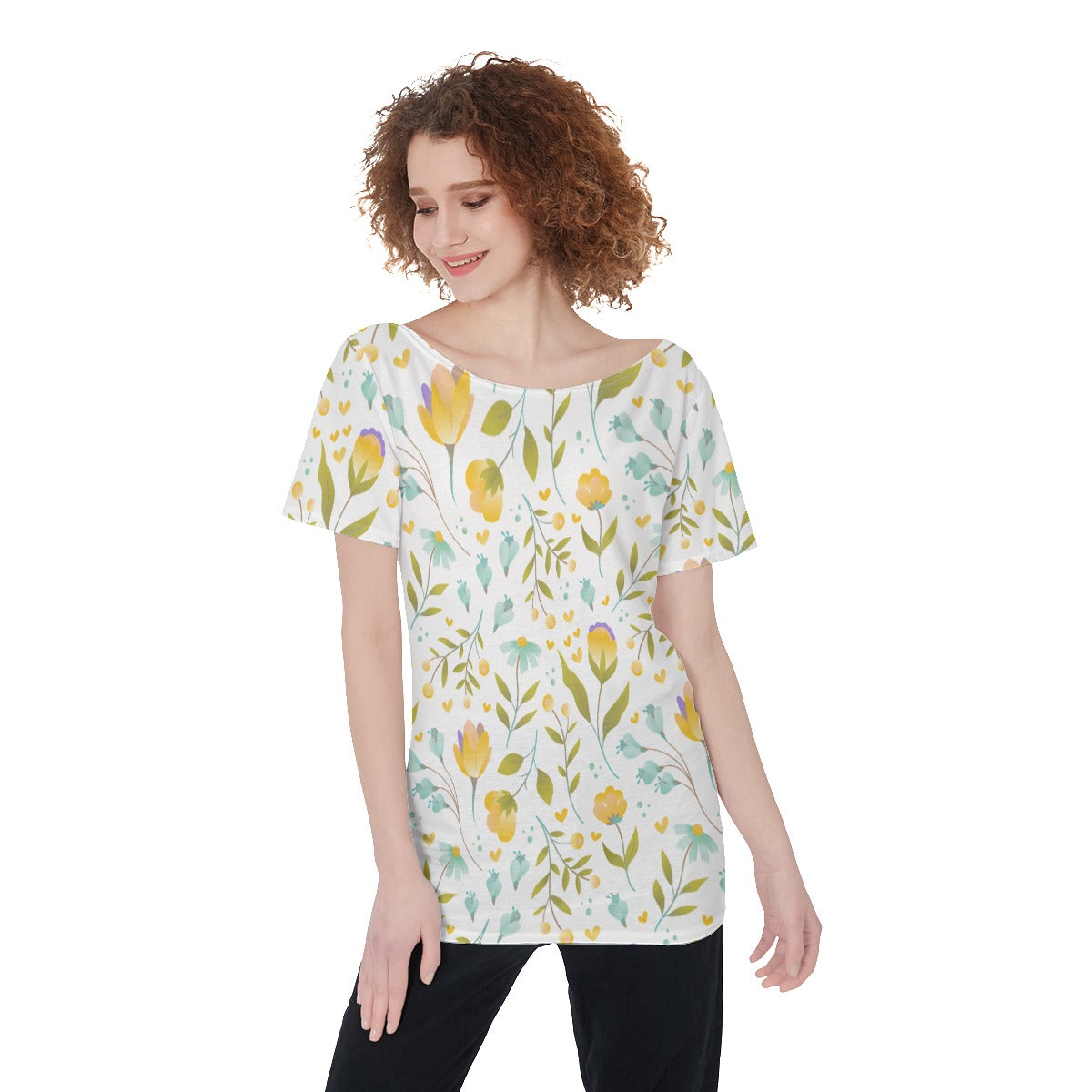 Floral  Women's Large Off-Shoulder T-Shirt