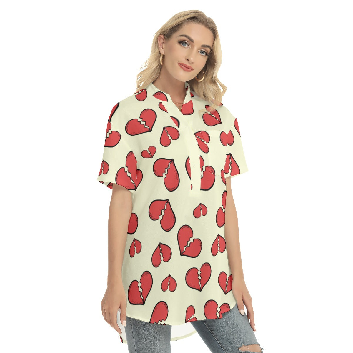 Heartbreak abstract  Women's Stand-up Collar Shirt With Open Button