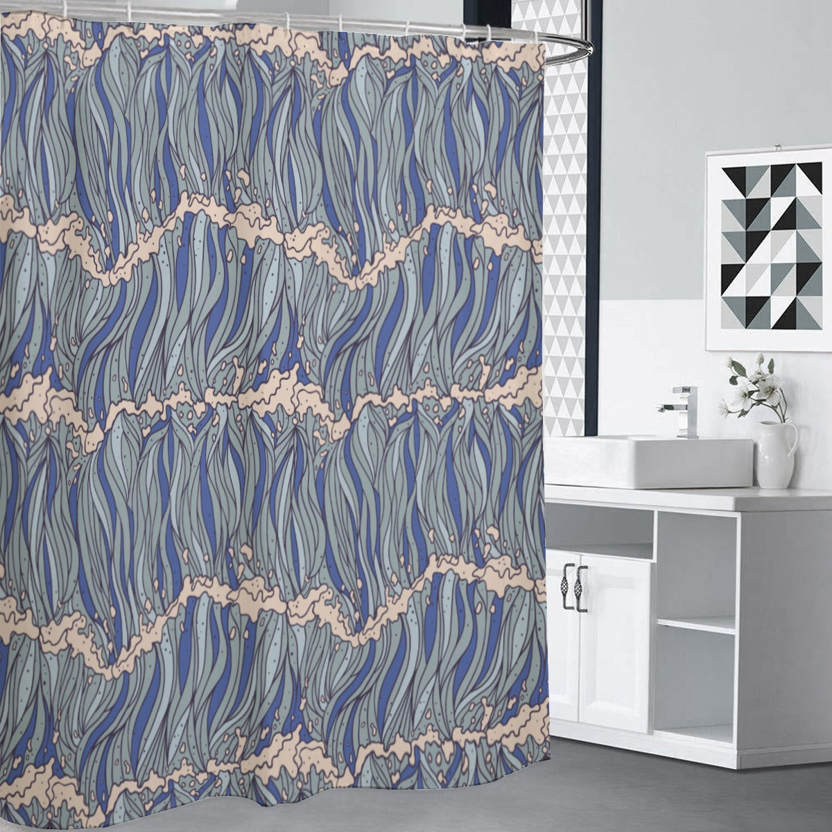 Ocean waves polyester Shower Curtains 150（gsm）