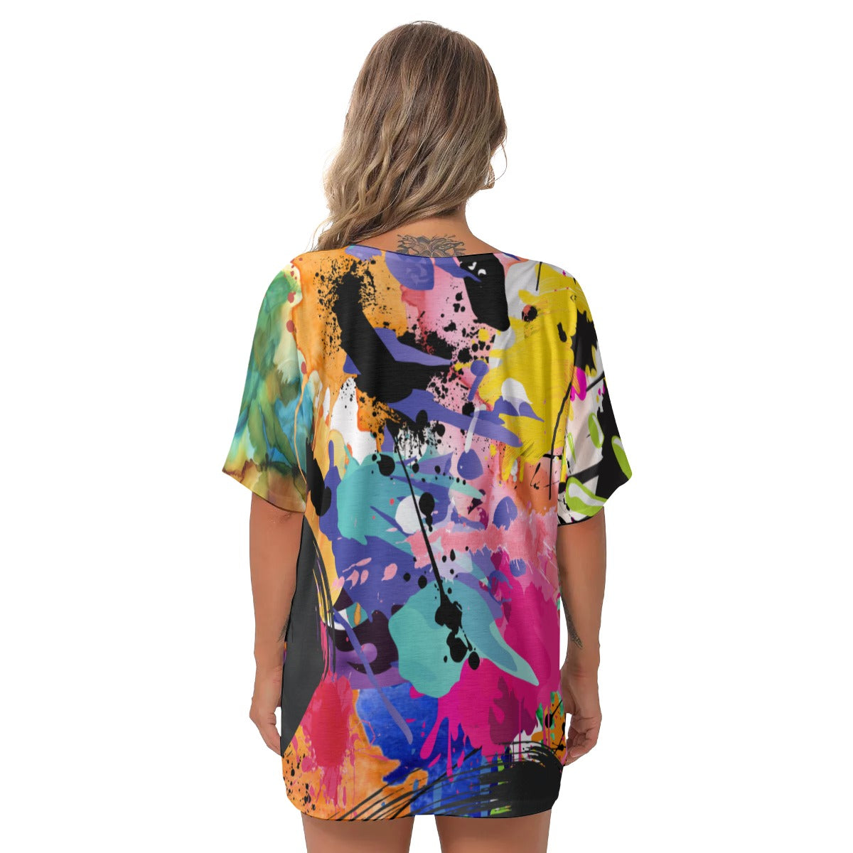 Graffiti abstract All-Over Print Women's Bat Sleeves V-Neck Blouse