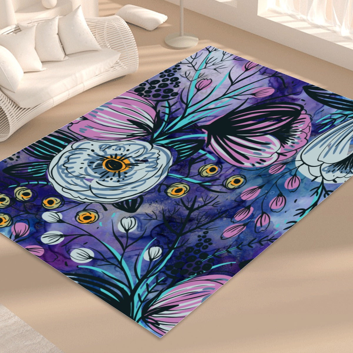 Purple floral Foldable Rectangular Floor Mat/Rug