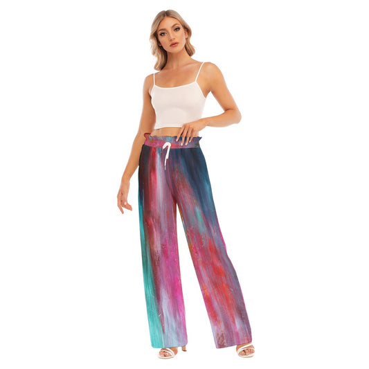 Dark Abstract All-Over Print Women's Waist Fungus Edge Wide-leg Pants