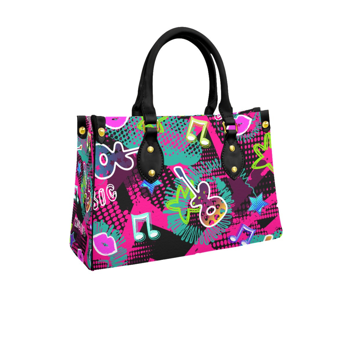 Neon color Women's Tote Bag With Black Handle