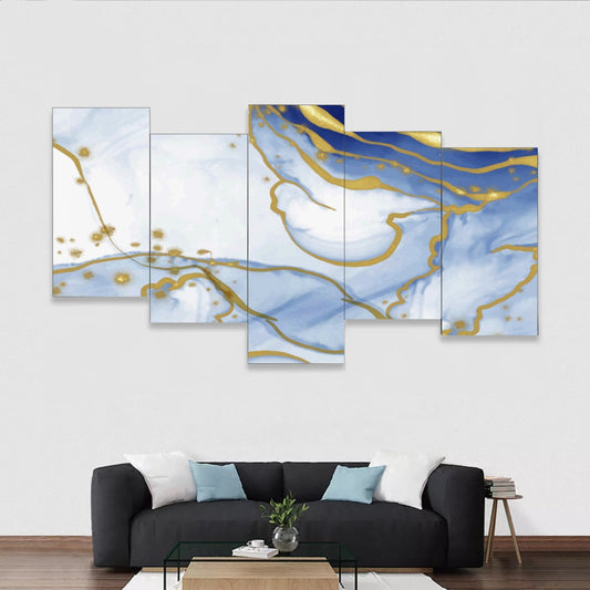 Blue and gold marble Framed five-piece mural *Free Shipping*