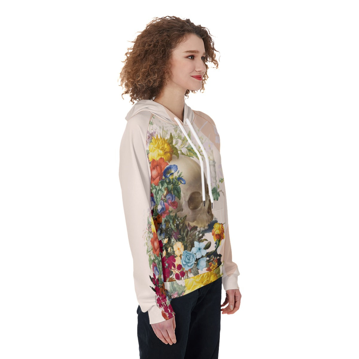 Floral with skull  Women's Raglan Pullover Hoodie