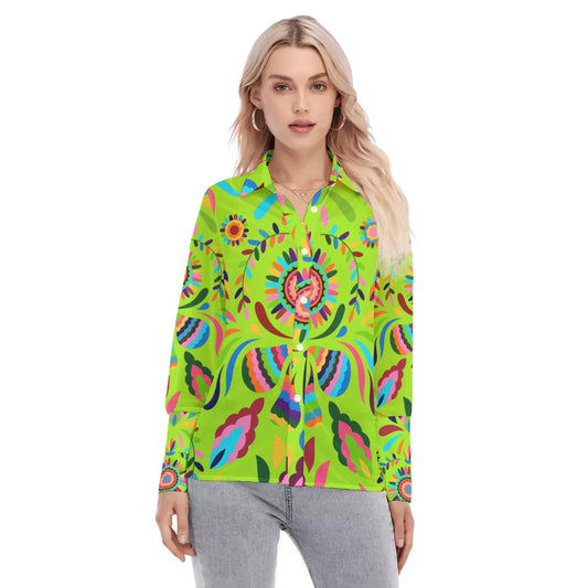 Neon floral All-Over Print Women's Mesh Blouse