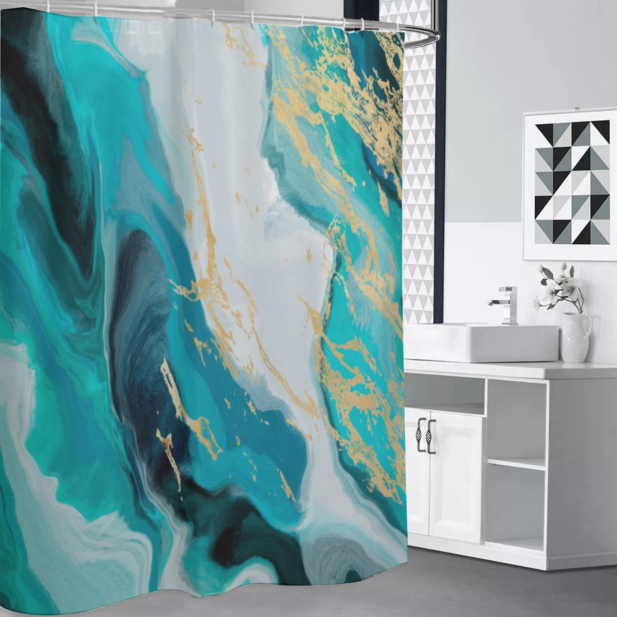 Teal and gold marble Shower Curtain