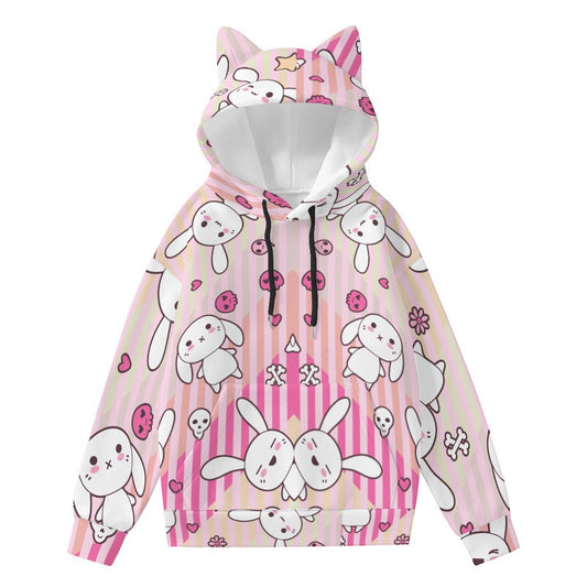 Pink Bunny Kawaii Women’s Hoodie With Decorative Ears