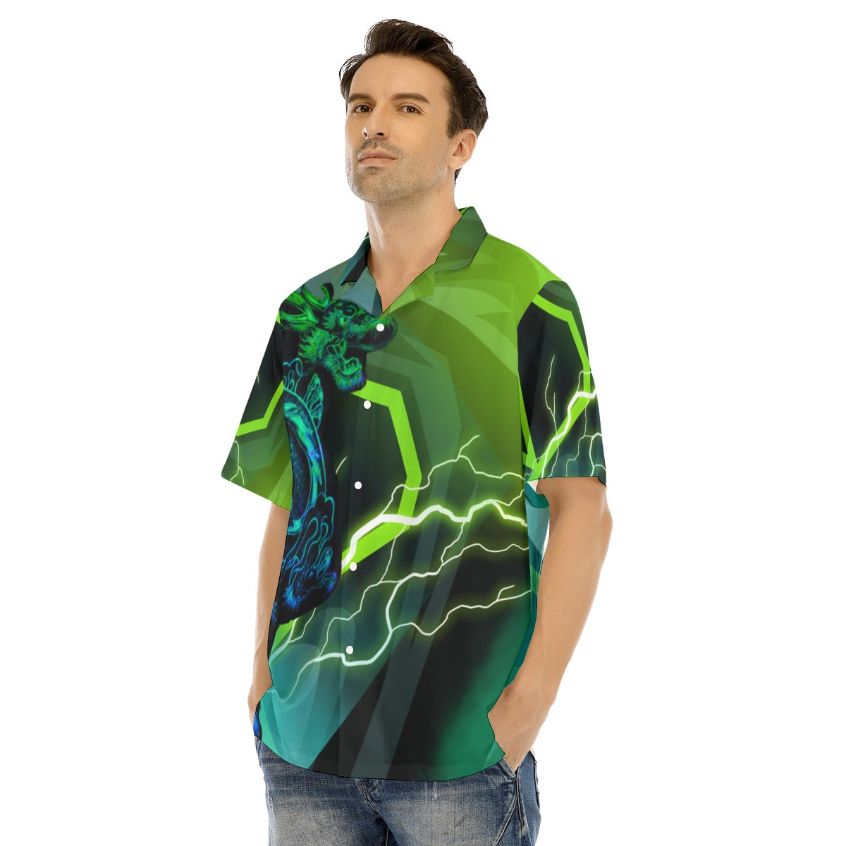 Green dragon All-Over Print Hawaiian Shirt With Button Closure