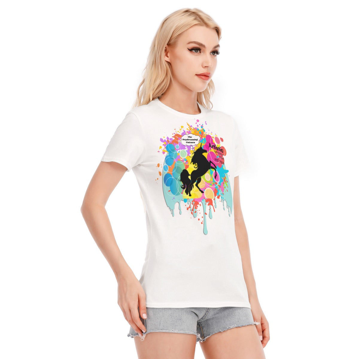 The daydreaming unicorn Women's Round Neck T-Shirt | 190GSM Cotton