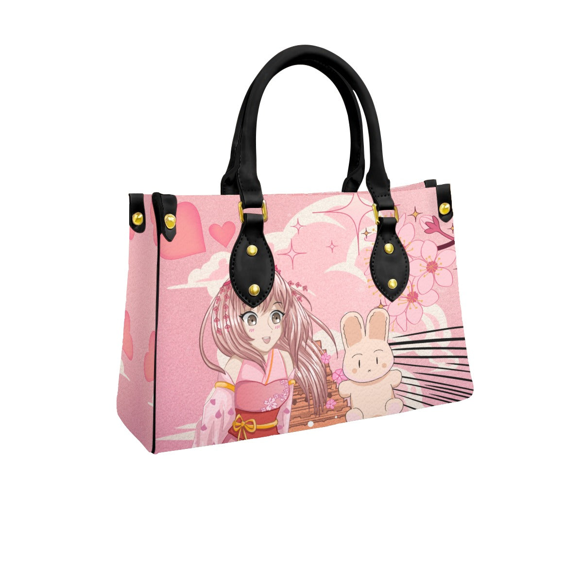 Anime Pink Women's Tote Bag With Black Handle