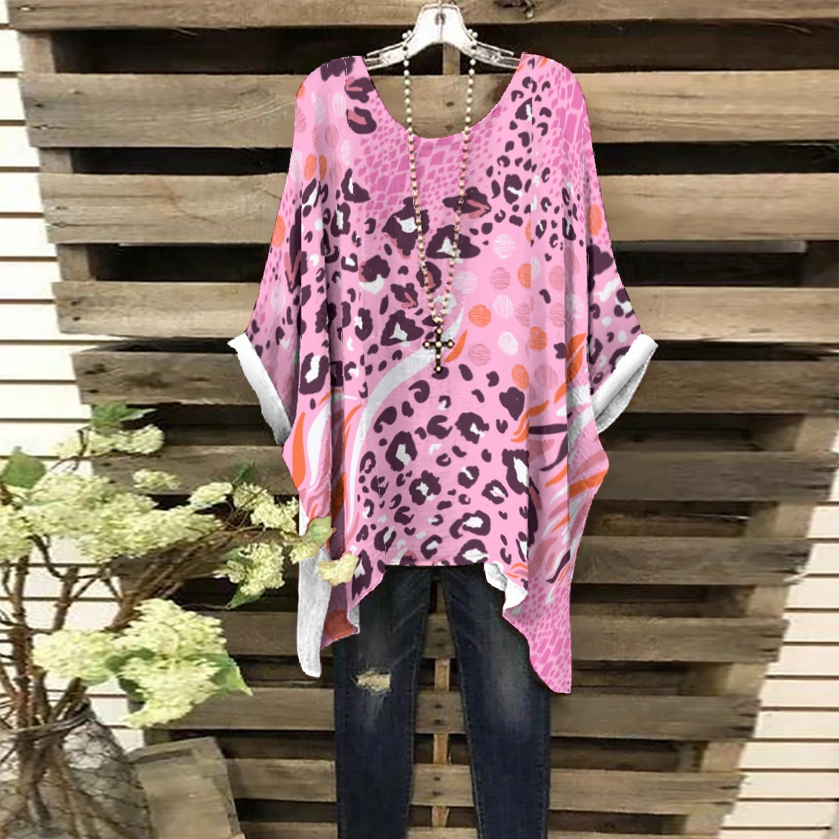 Pink animal Print Women's Bat Sleeve Shirt