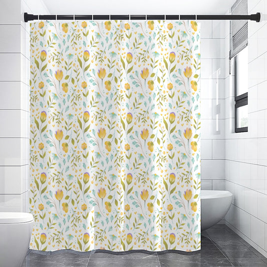 Yellow botanical polyester Shower Curtains 150（gsm）