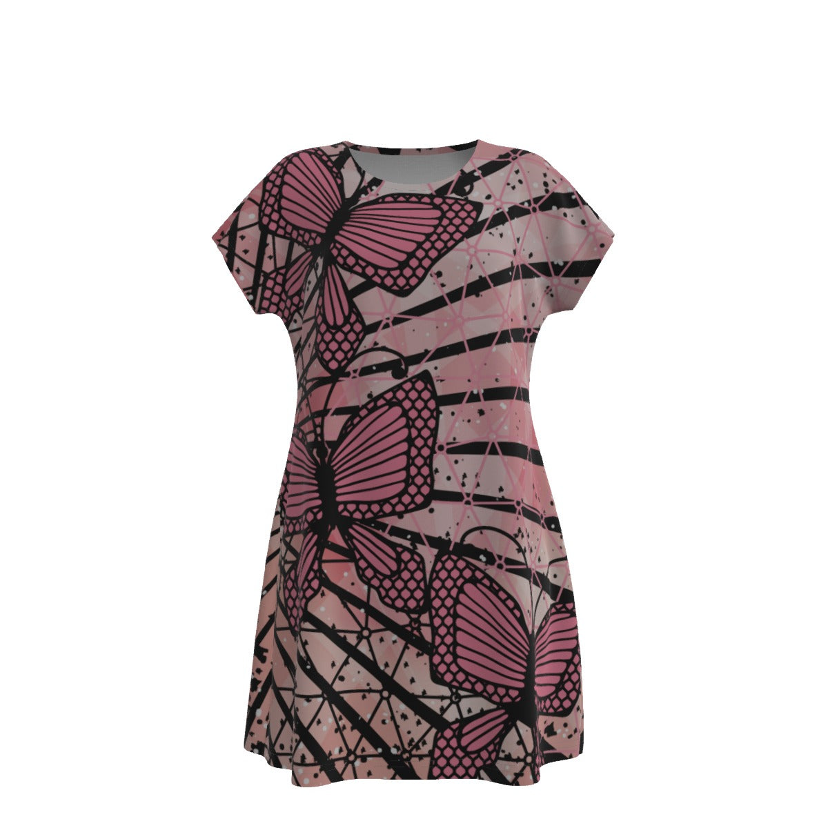 Pink Abstract butterfly Women's Short Sleeve Dress