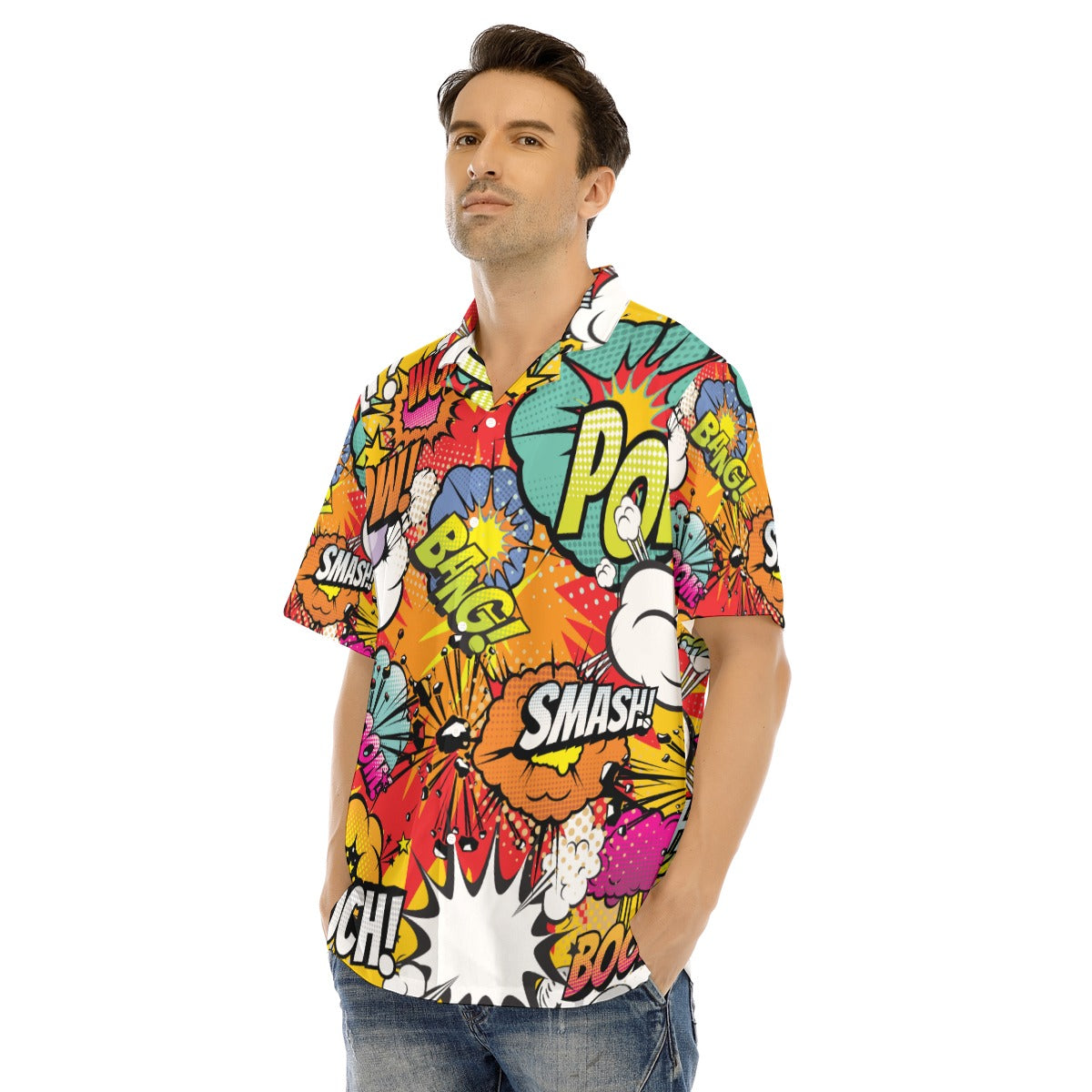 Comic book All-Over Print Men's Hawaiian Shirt With Button Closure