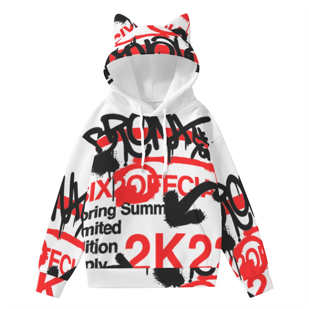 Street wear Red/Black  Women’s Hoodie With Decorative Ears