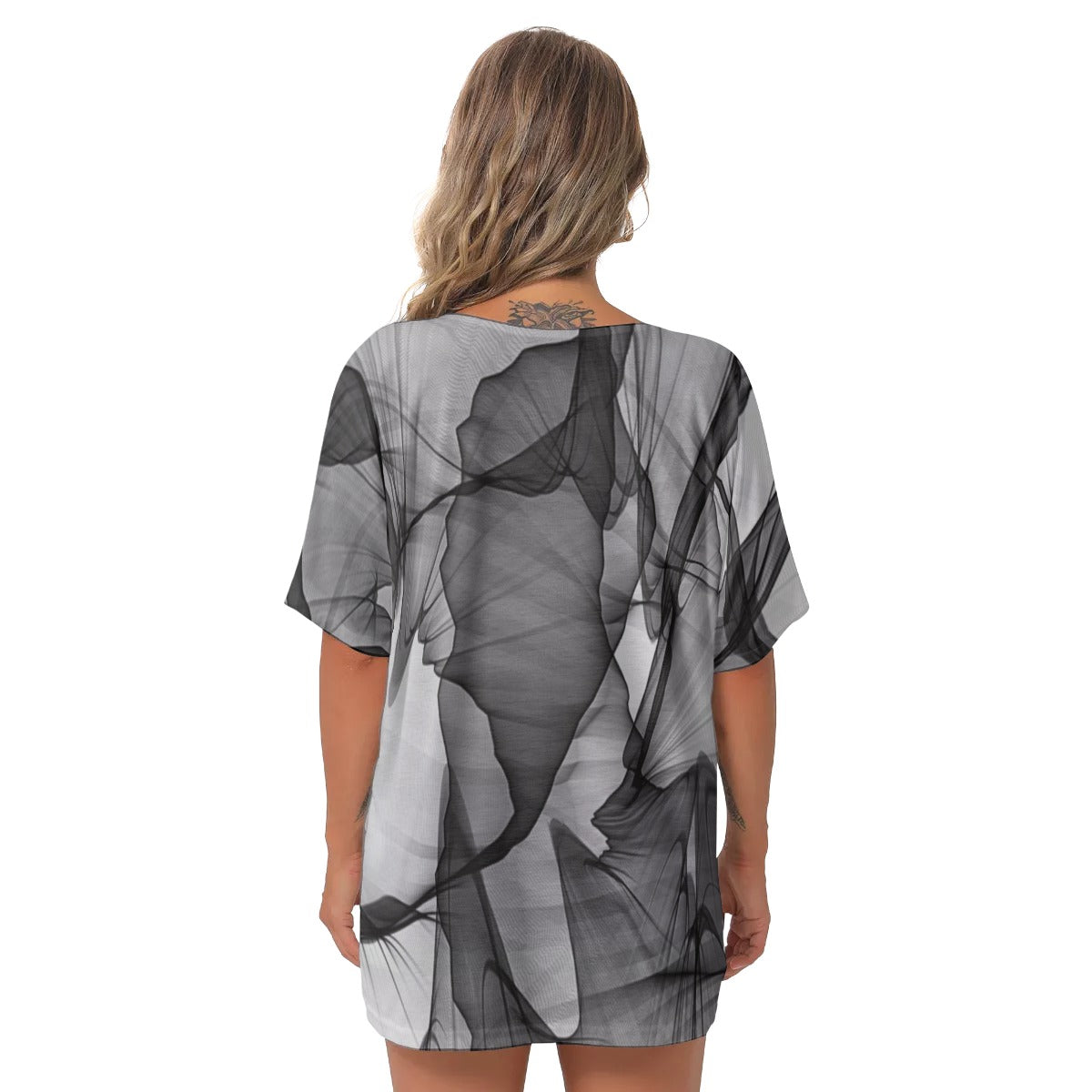 Black and grays abstract All-Over Print Women's Bat Sleeves V-Neck Blouse