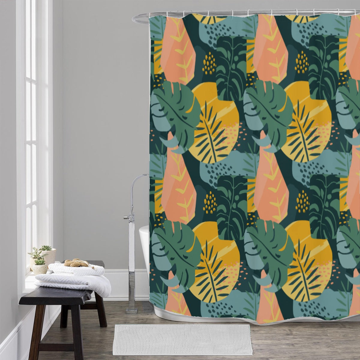 Tropical green and yellow Polyester Shower curtain