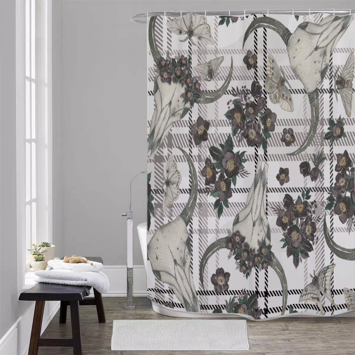 Farmhouse floral cow Shower Curtains