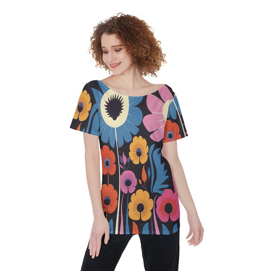 Floral  Women's Large Off-Shoulder T-Shirt