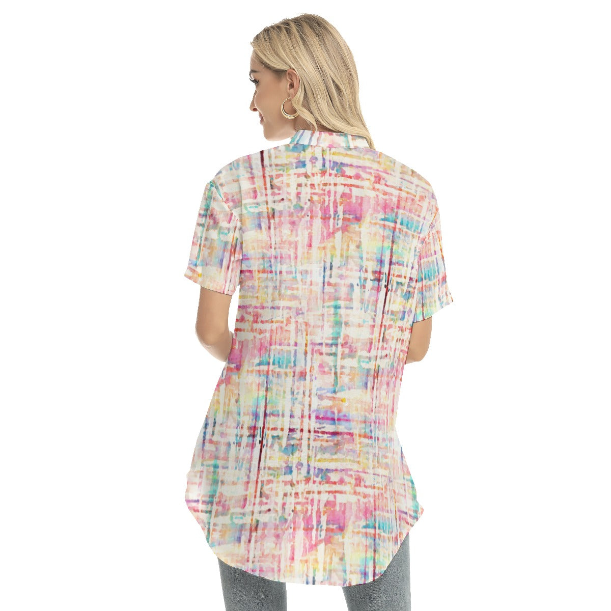 Abstract pastel Women's Stand-up Collar Shirt With Open Button