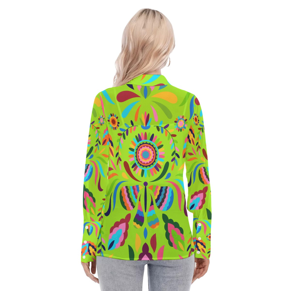 Neon floral All-Over Print Women's Mesh Blouse