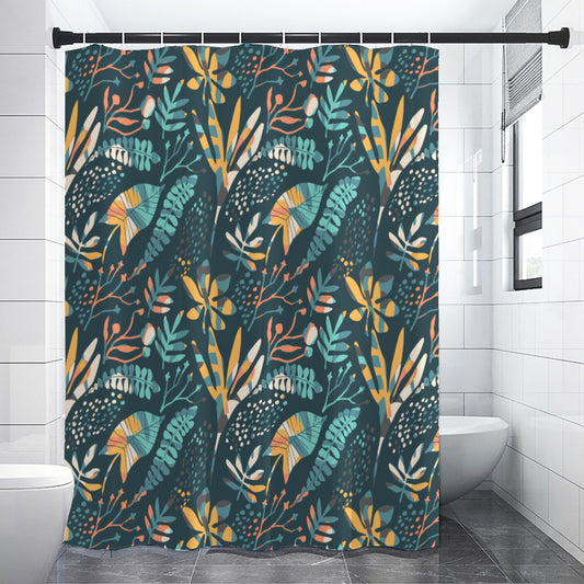 Teal tropical pattern polyester Shower Curtains 150（gsm）