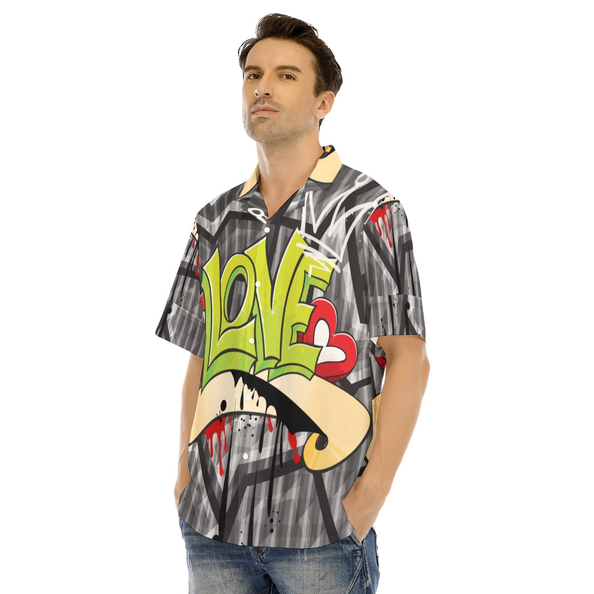 Love graffiti All-Over Print Hawaiian Shirt With Button Closure