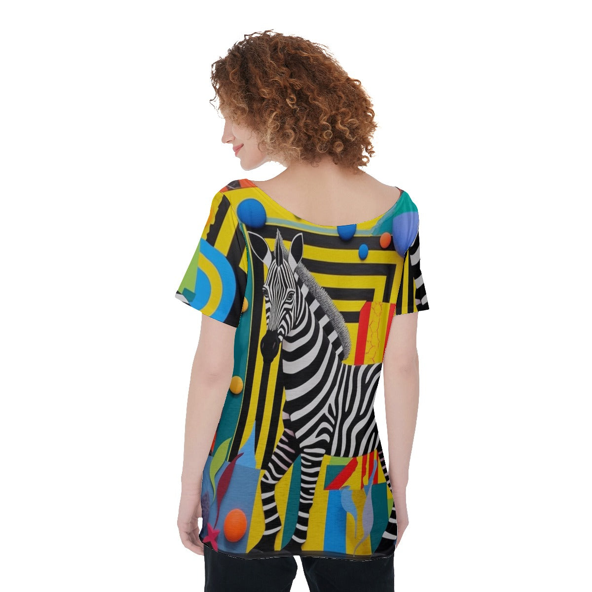 Zebra Women's Large Off-Shoulder T-Shirt