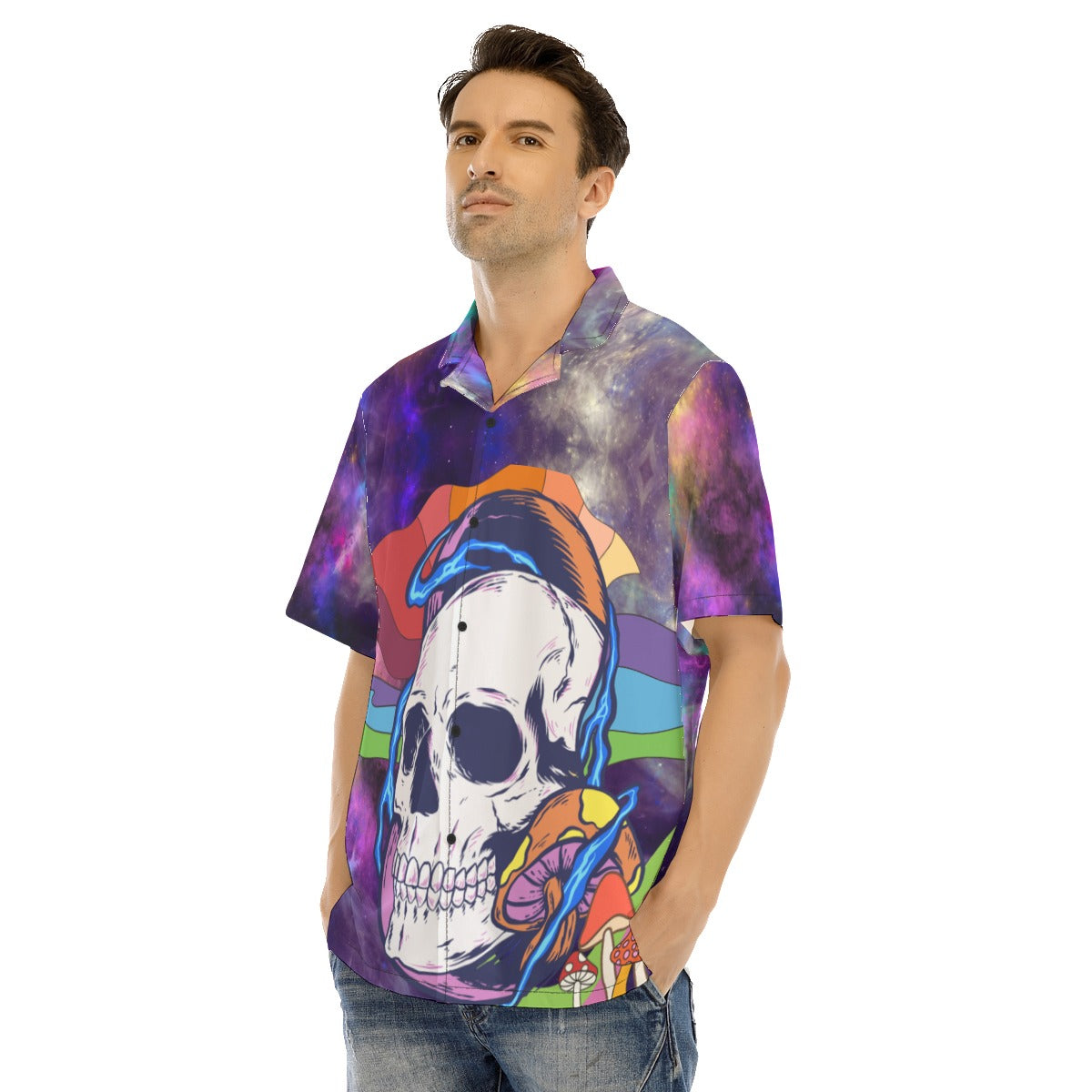 Galaxy skull Hawaiian Shirt With Button Closure