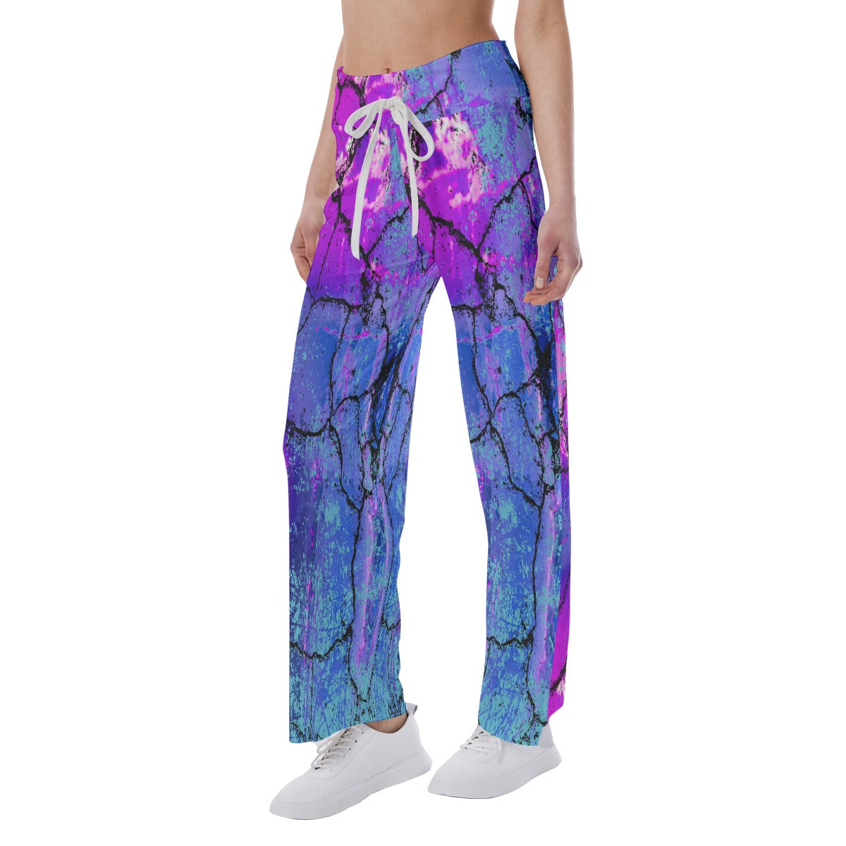 Mystery blues abstract All-Over Print Women's High-waisted Straight-leg Trousers