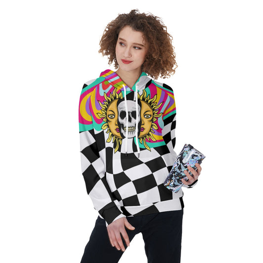 Sun and skull  Women's Raglan Pullover Hoodie