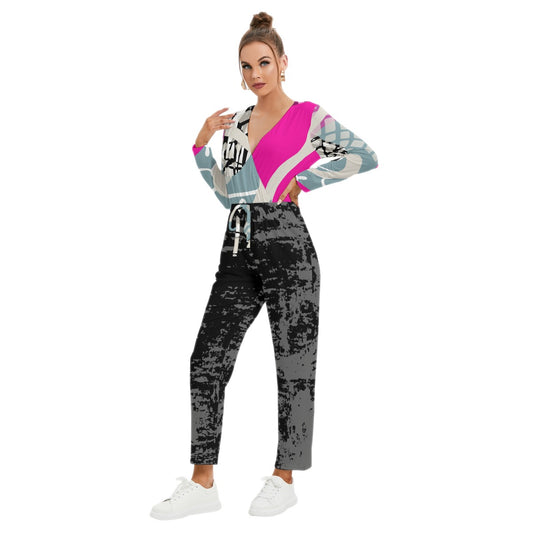 All-Over Print Women's V-neck High Waist Jumpsuit