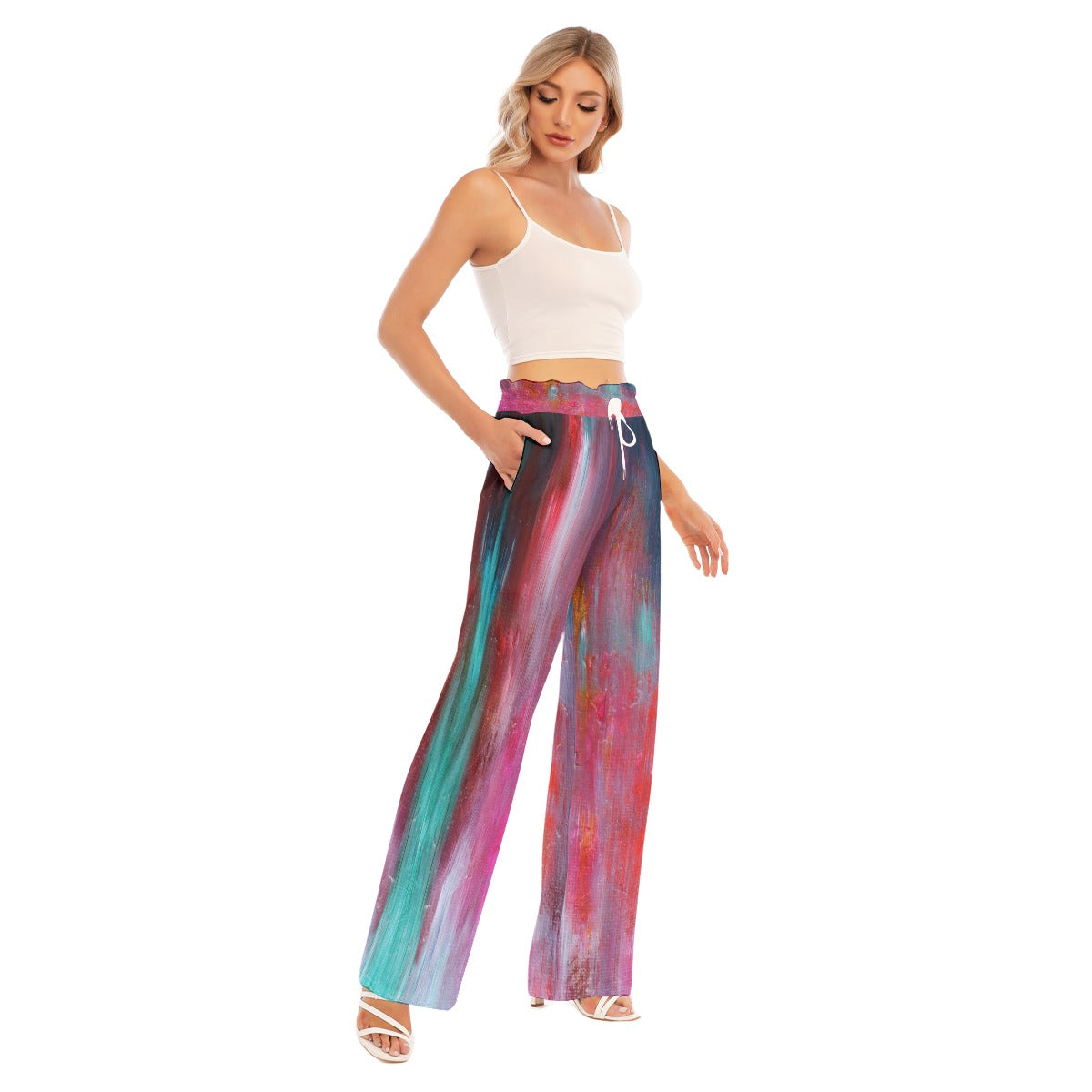 Dark Abstract All-Over Print Women's Waist Fungus Edge Wide-leg Pants