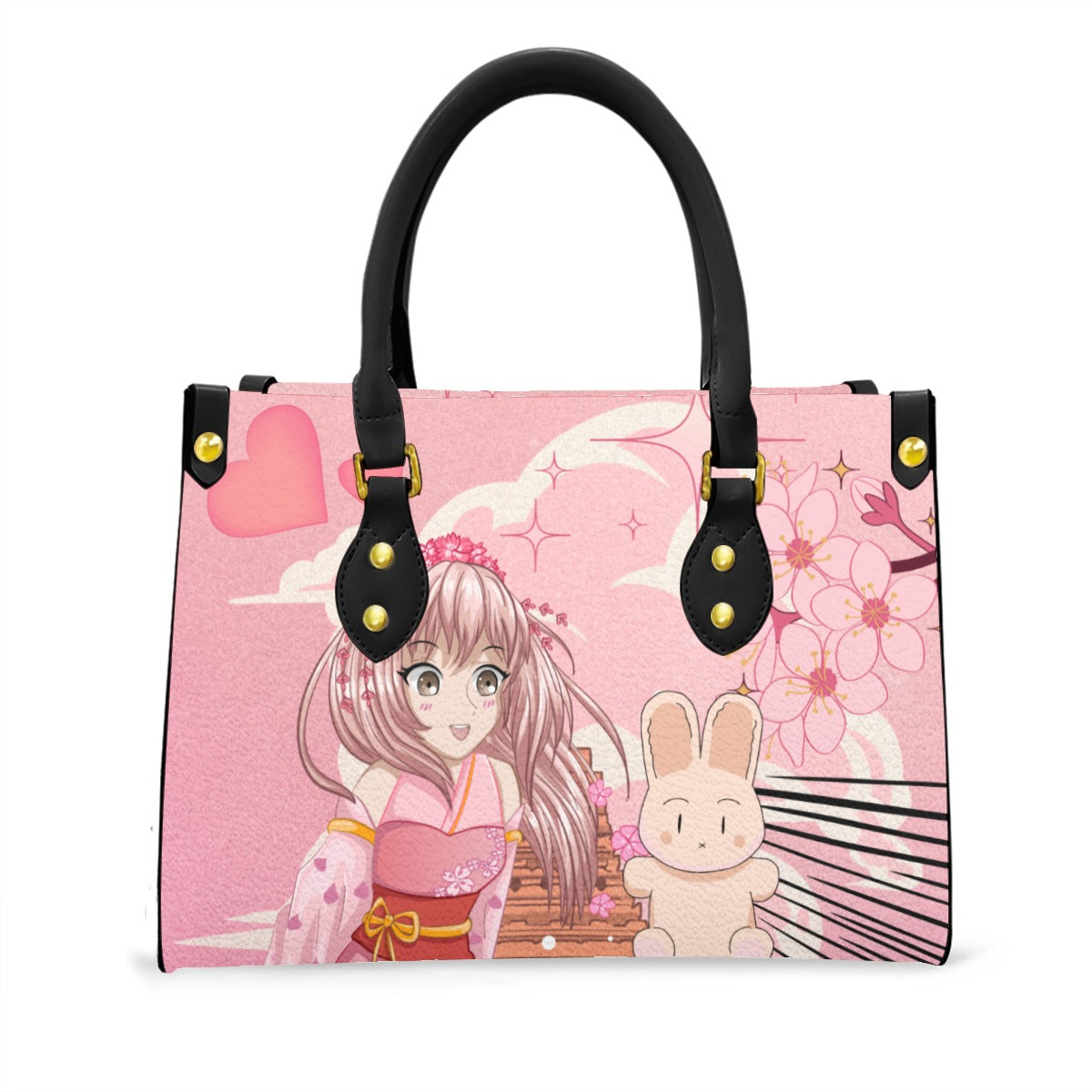 Anime Pink Women's Tote Bag With Black Handle