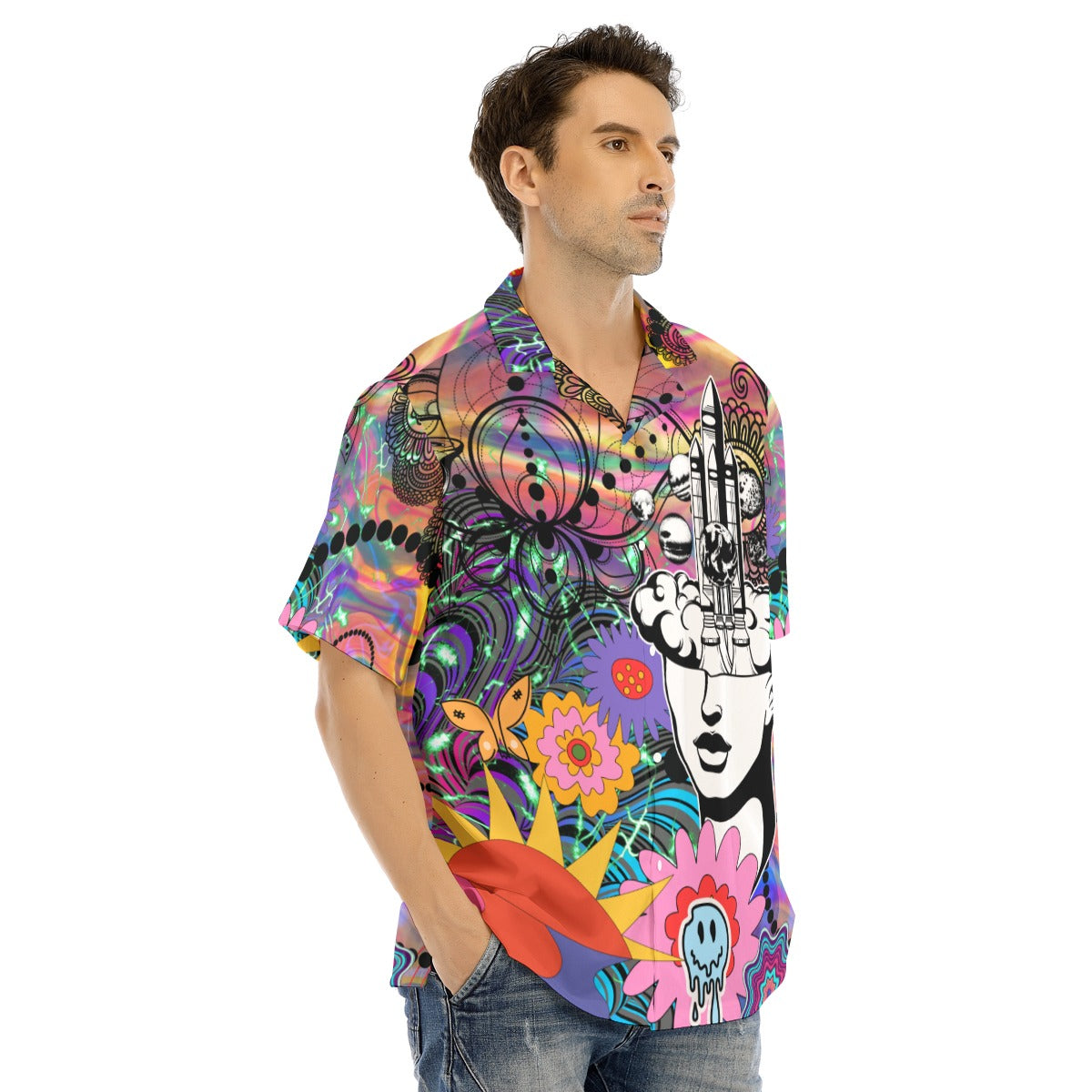 The space of mind Hawaiian Shirt With Button Closure