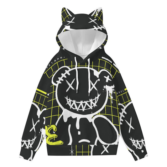 Graffiti style  All-Over Print Women’s Hoodie With Decorative Ears