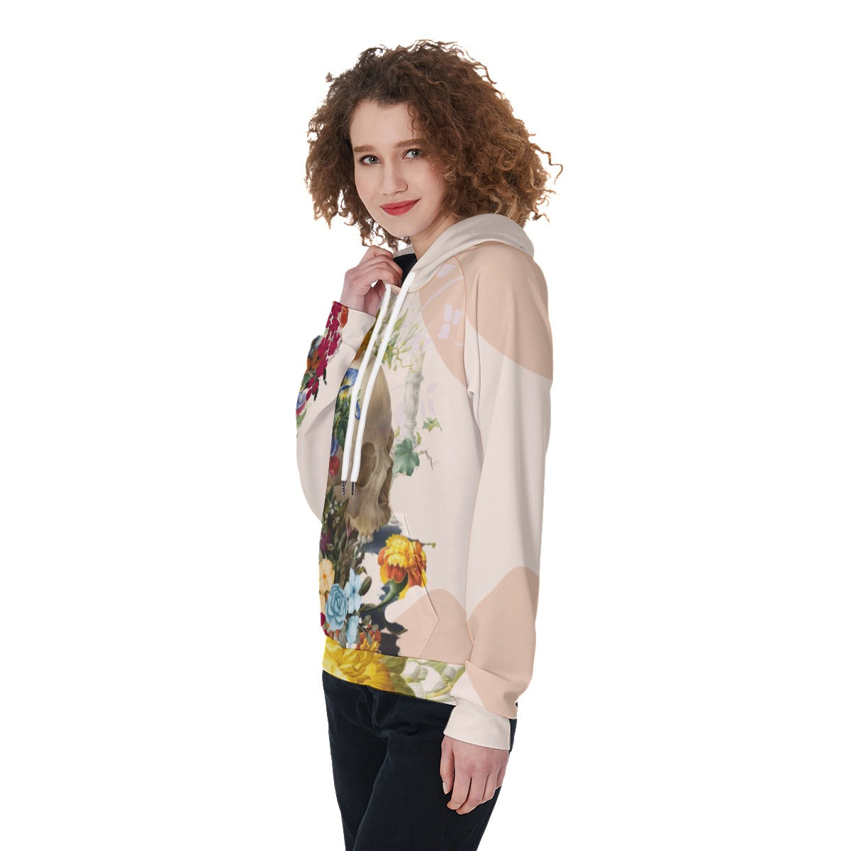 Floral with skull  Women's Raglan Pullover Hoodie